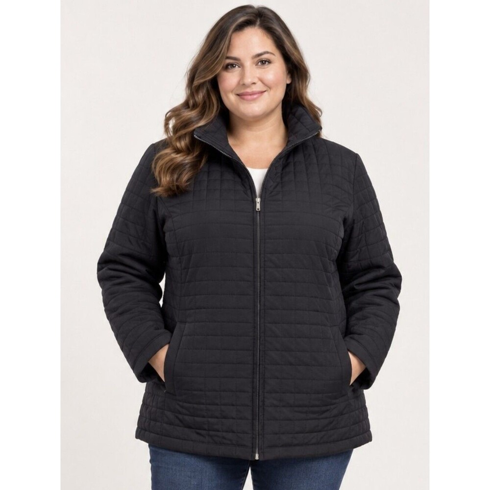 Vintage Gallery women's black quilted zipper closure stand collar winter coat XL